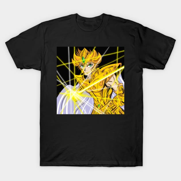 aioria of leo in gold saint myth cloth in saint seiya anime ecopop art T-Shirt by jorge_lebeau